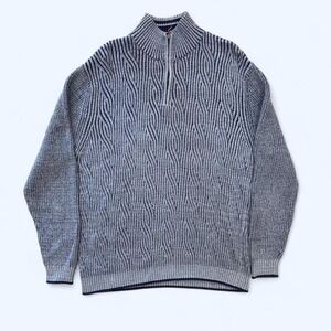 Mens Large Ribbed Knit Tommy Bahama blue quarter zip sweater